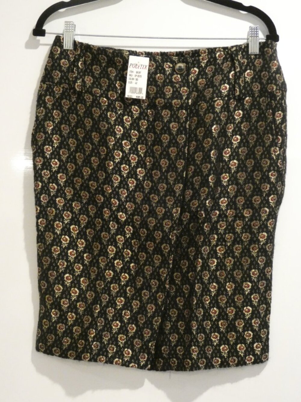 NWT COLLECTION PRIVEE? Black Gold Floral Wide Waist Skirt Size 42 MSRP $385